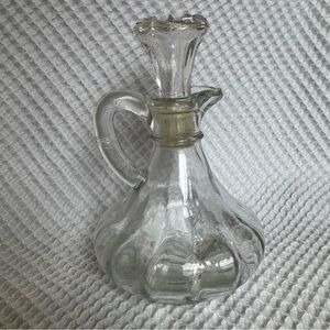 Vintage Clear Glass Oil Vinegar Cruet Ribbed Optic Stopper